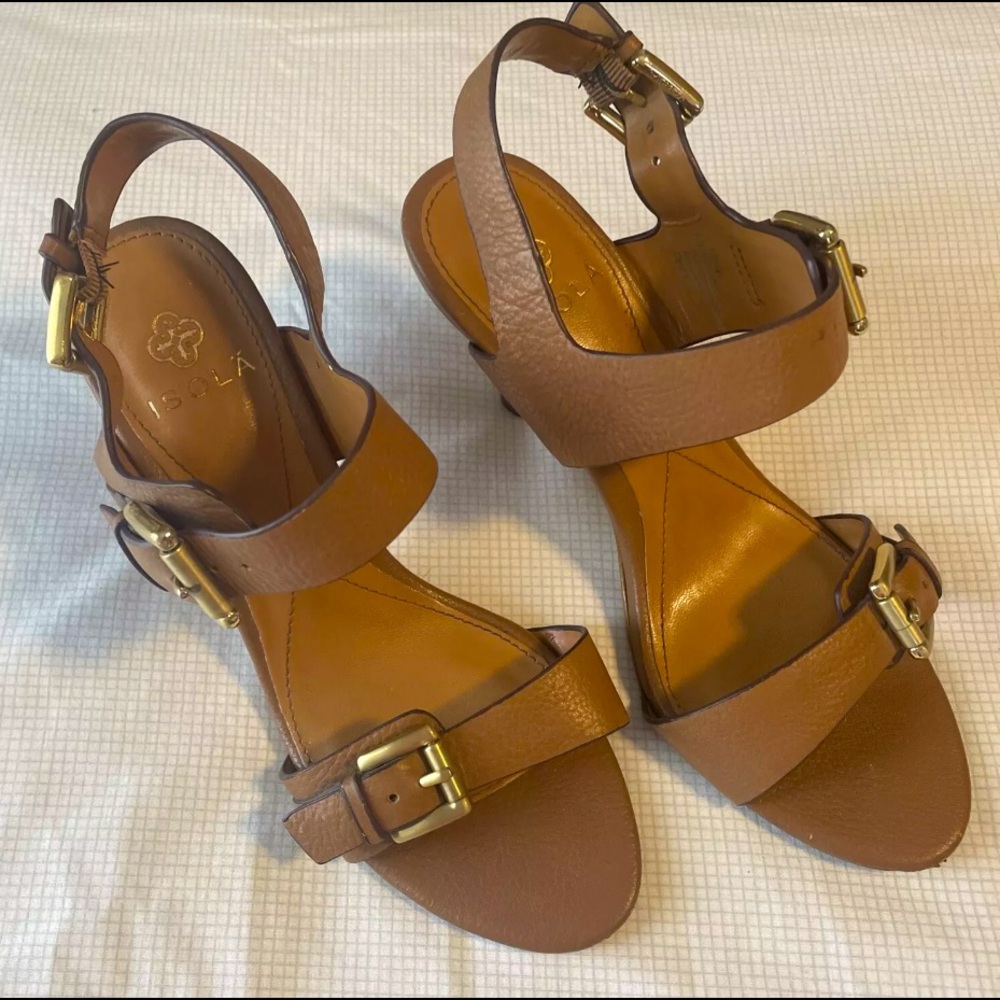 Women's ISOLA Ismena Strappy Heeled Sandals Tan Brown With Buckles Size 6.5